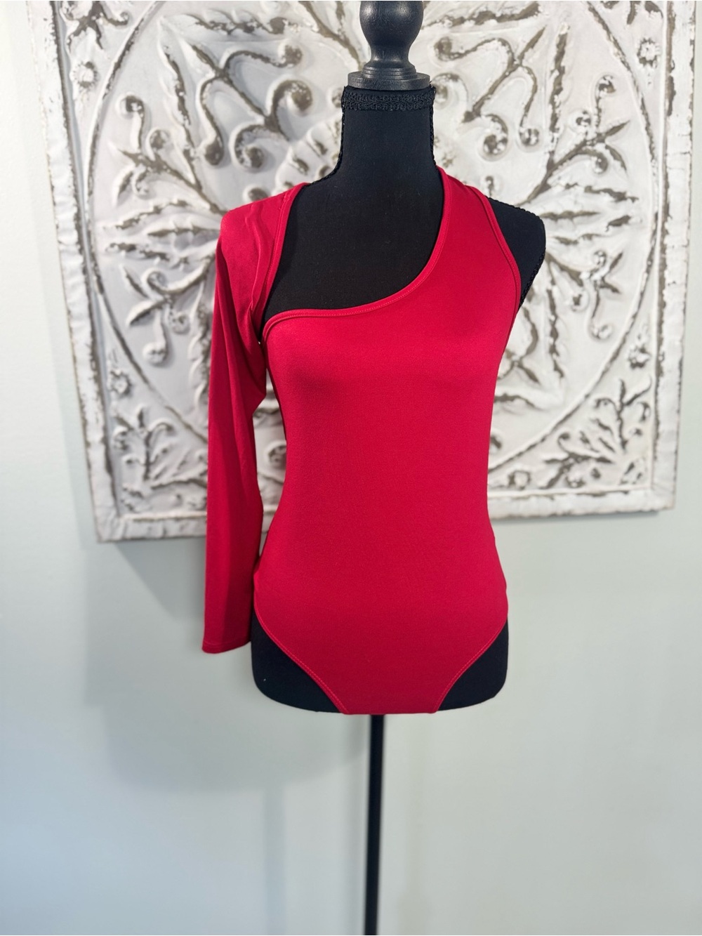 Fashion Nova L Red One Sleeve Cutout Bodysuit Asymmetrical Open Back